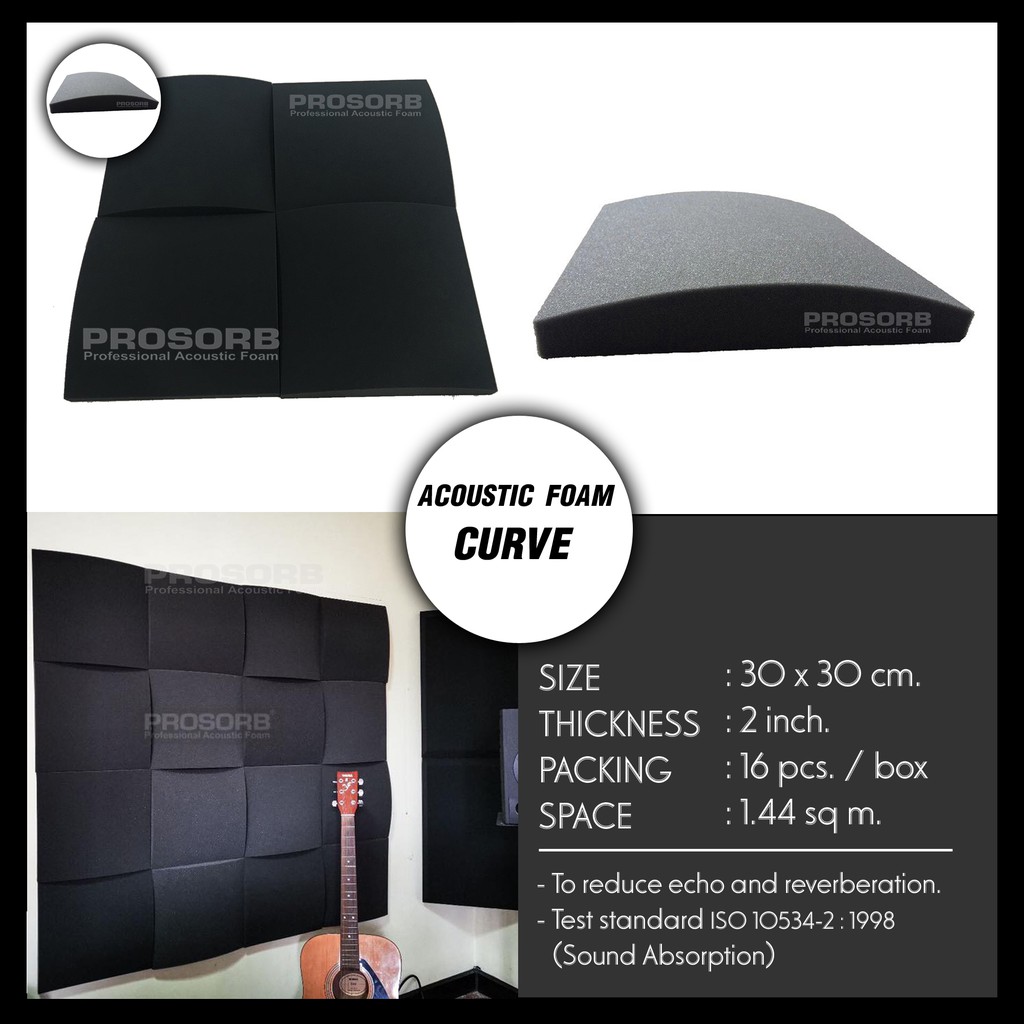 (16 ชิ้น/แพ๊ค) แผ่นฟองน้ำซับเสียง Acoustic Foam CURVE ลอนโค้ง ลดเสียงก้องสะท้อน มีใบรับรอง Prosorb