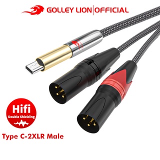 Golley LION สายเคเบิลเสียง Type C เป็น 2 XLR ตัวผู้ สําหรับ Huawei Oppo Realme Samsung Xiaomi Vivo