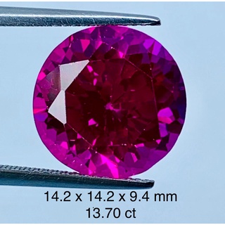 13.69 ct สังเคราะห์ สีแดง ทับทิม Synthetic Red RUBY Round 14 mm #5 Loose Gemstone For Fine Jewelry