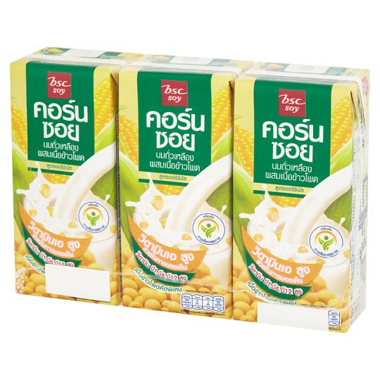 🔥ยอดนิยม!! บีเอสซี ซอย นมถั่วเหลืองผสมเนื้อข้าวโพด รสคอร์นซอย สูตรออริจินัล 180มล. x 3 กล่อง BSC Soy