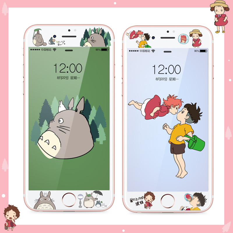 คิดถึงลิลลี่❥My Neighbor Totoro ฟิล์มกระจกนิรภัย กันรอยหน้าจอ ลายการ์ตูนผู้หญิง สําหรับ Apple Iphone 7plus 8p 6s 6plus