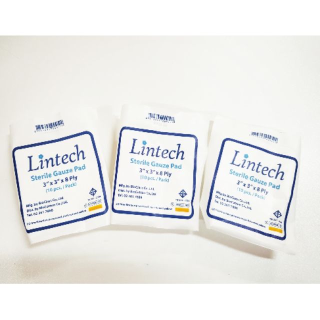 ผ้าก๊อซฆ่าเชื้อขนาด 3x3 นิ้ว 10 ชิ้น/ซอง  lintech Sterile Gauze Pad ยกแพค 20 ซอง ผ้า พันแผล ก๊อซ ก็อ