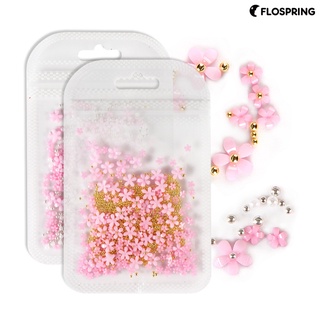 Flospring ลูกปัด ลายดอกไม้ 3D กันน้ํา อเนกประสงค์ สําหรับตกแต่งเล็บผู้หญิง 1 ถุง