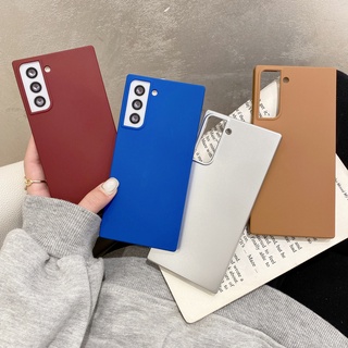 สีลูกกวาด สีทึบ สัมผัสนุ่มสุดๆ เคส Samsung Galaxy S9 S9Plus S10 S10Plus S20 S20Plus S20Ultra S20FE S21 S21Plus S21Ultra S21FE Case ผลิตภัณฑ์ใหม่ สแควร์ ขอบตรง กันตก TPU อ่อนนุ่ม เคส