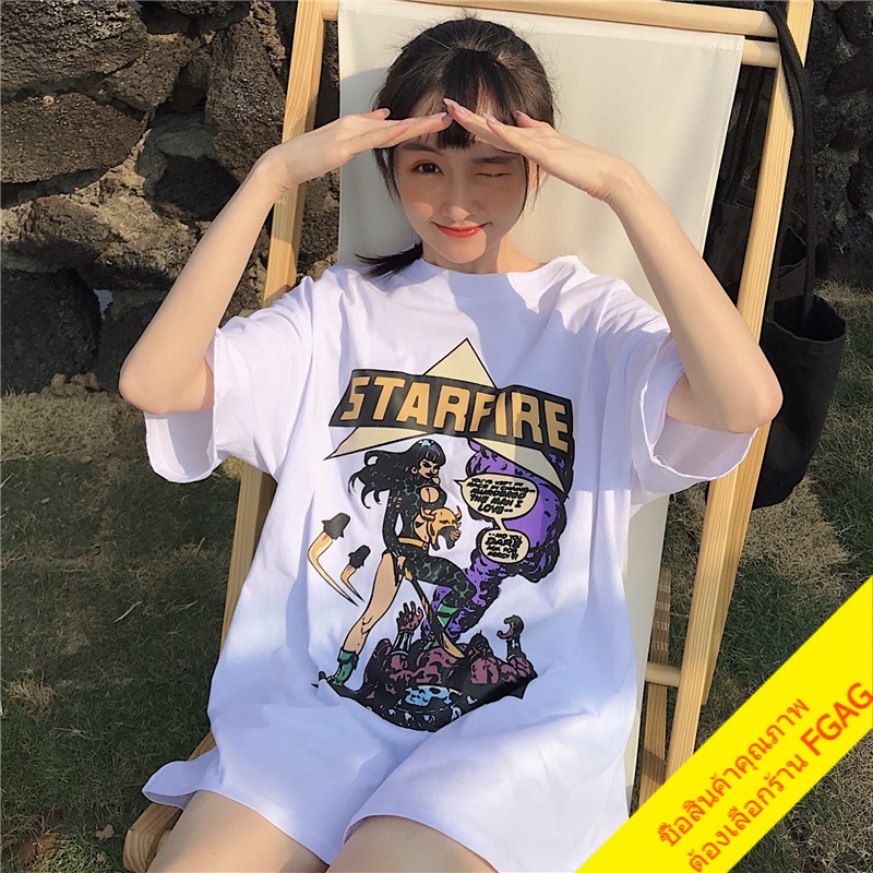 เดรสเสื้อยืดสกรีนลายการ์ตูนแขนสั้นผู้หญิง oversize เสื้อผ้าวินเทจ แฟชั่นสาวอวบ เสื้อโอเวอร์ไซส์เกาหลี ตัวใหญ่ xxl