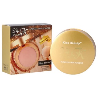 แป้งพัฟ แป้งพัฟทองคำ แป้งพัฟคุมมัน Kiss Beauty 24K golden flawless skin powder คุมมัน ติดนานตลอดวัน No.81089