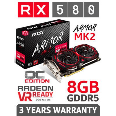 VGA (การ์ดแสดงผล) MSI RADEON RX580 ARMOR MK2 8G OC - 8GB GDDR5 (พร้อมส่ง)มือ1