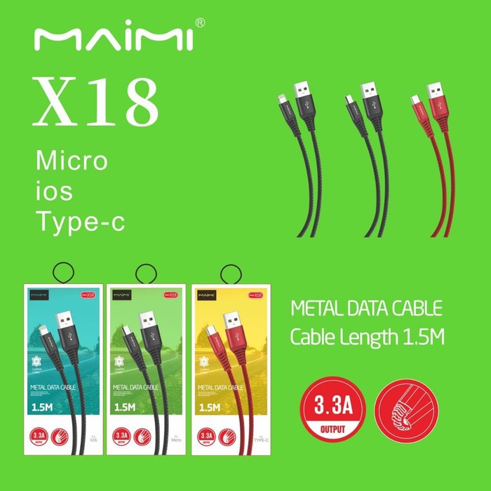MAIMI X18 IOS 1.5M 3.3A ความเร็วการชาร์จสายเคเบิลข้อมูลต้นฉบับ