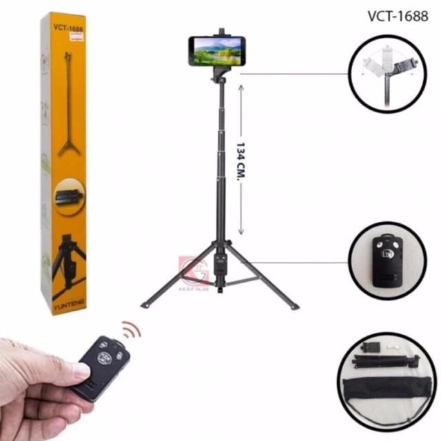 YUNTENG รุ่น VCT-1688 ขาตั้งกล้อง ขาตั้งเซลฟี่ ขาตั้งมือถือ พร้อมรีโมทบลูทูธ YT-1688 voicestar88