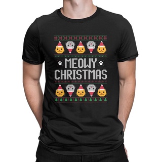 Ugly Christmas Cat T-Shirt for Men  Merry Christmas Santa Humorous 100% Cotton Tees Short Sleeve T Shirt 4XL 5XL 6XL Top