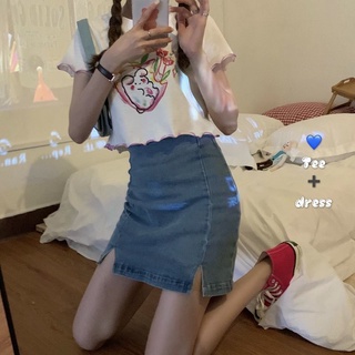 ☀️กระโปรงยีนส์ผู้หญิง,กระโปรงยีนส์เอวสูง,ใหม่,ย้อนยุค,กระโปรงยีนส์สไตล์เกาหลี