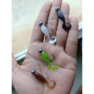 ปลายางหางหนอนซุปเปอร์จิ๋ว(ทรงอ้วน)3.5cm.0.7g.งานเก็บตกกระพงแพ็ค6ตัวและ10ตัว