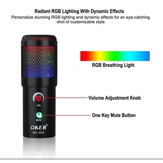 Oker Newๆๆ Mic -2021 รุ่น Hamony voice ไมค์คอนเดนเซอร์  ไฟ RGB เสียงคมชัดที่สุด