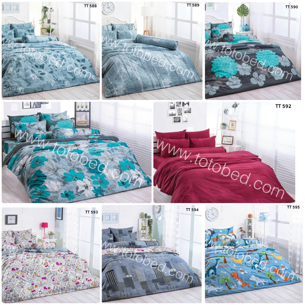 TOTO ชุดเครื่องนอน TOTO ผ้านวมพร้อมผ้าปู 5ฟุต 6ฟุต ลายดอก TT tt 588  595