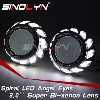 Sinolyn Angel Eyes Headlight Lenses H4 H7 Bixenon Projector HID 3.0 inch Super Lens Spiral Halos For Car Lights Accessor