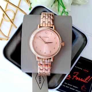 (ผ่อน0%) นาฬิกา Fossil BQ3656 Reid Three-Hand Rose Gold-Tone Stainless Steel Watch สีโรสโกลด์ ล้อมคริสตัล ขนาด 34มม.