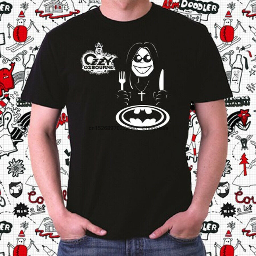 Ozzy Osbourne Bat Dinner Logo เสื้อยืดผู้ชายสีดํา
