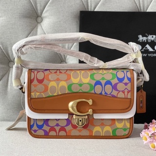 🎀 (สด-ผ่อน) กระเป๋า 9.5 นิ้ว งาน shop CA099 Coach Studio Shoulder Bag In Rainbow Signature Canvas