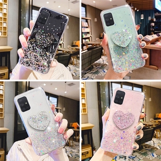 เคสมือถือ ซิลิโคน TPU สีใส กลิตเตอร์ Love Heart Stand Holder Samsung Galaxy Note 8 9 10 Plus 20 Ultra Note 10 Lite M11 M21 M30S M31 M51