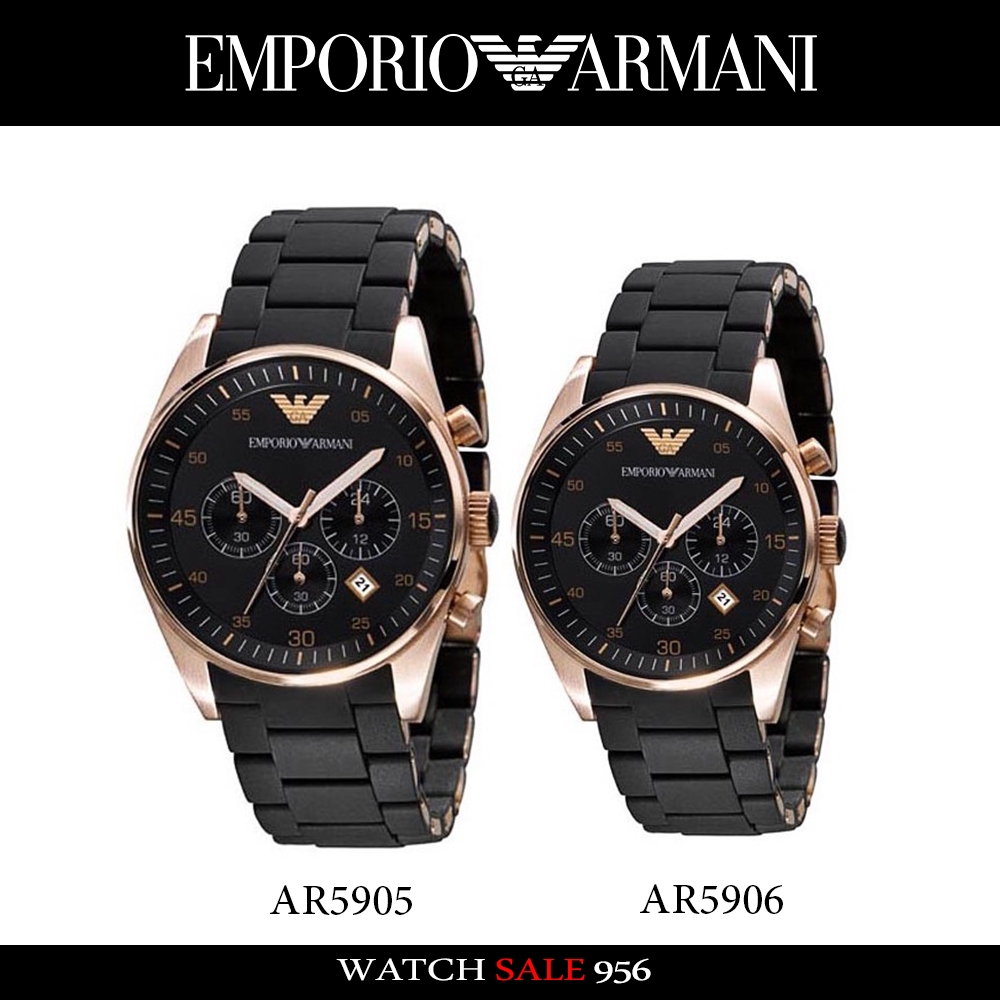 Emporio Armani Rose Gold &amp; Black Chronograph นาฬิกาข้อมือผู้ชาย รุ่น AR5905 / AR5906