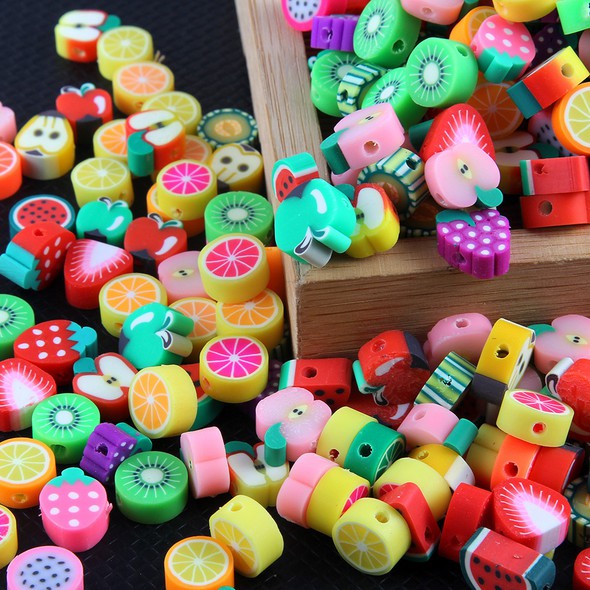 ลูกปัดดินโพลิเมอร์ รูปผลไม้ คละสี สําหรับทําเครื่องประดับ DIY จํานวน 50 ชิ้น