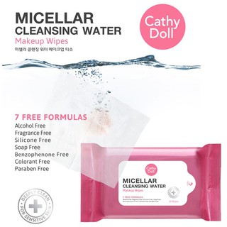 Cathy Doll Micellar Cleansing Water Make Up Wipes แผ่นเช็ดเครื่องสำอาง เนื้อสัมผัสอ่อนโยน 30แผ่น