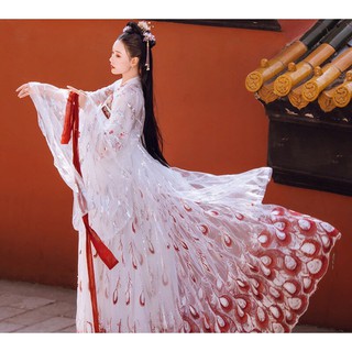 สีแดงเควลิน Hanfu หญิงน้ำตาแต่งหน้าสีแดงเย็บปักถักร้อยสไตล์จีนนักเรียนกระโปรงเต็มหน้าอกเครื่องแต่งกายสีเงินตาข่ายเสื้อแข