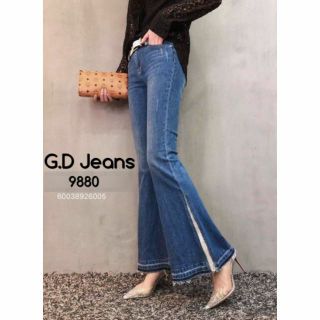 G.D. Jeans รุ่น 9880#กางเกงยีนส์ผ้ายืดขาม้าใหญ่แต่งลูกไม้ข้างฟอกปลายขาดีไซน์เก๋ๆ 🦈💦