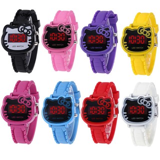 Edy_cute Hello Kitty นาฬิกาข้อมือดิจิตอล LED สายซิลิโคน สําหรับเด็กผู้หญิง