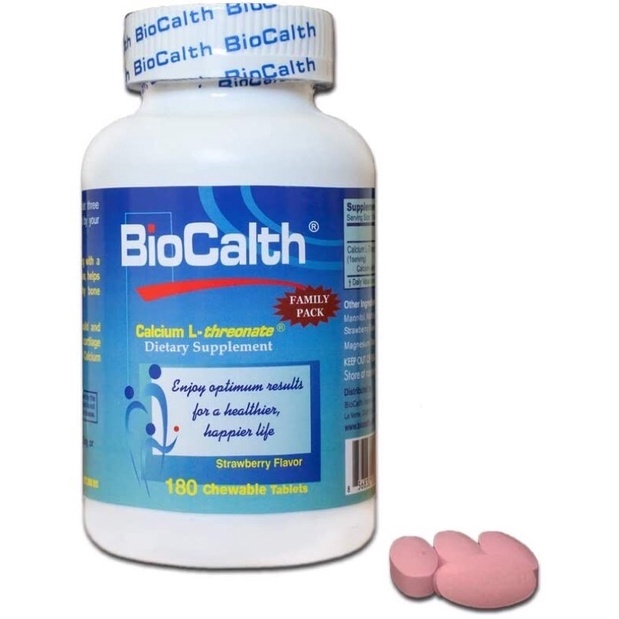 BioCalth® Chewable L-threonate Calcium 180 Tablets, Strawberry Flavor, Patented Calcium Supplement
