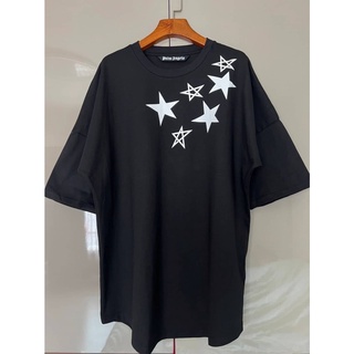 PALM ANGELS SHOOTING STARS T-SHIRT เสื้อยืดคอกลมแขนสั้น แบรนด์ปาล์มแองเจิ้ล สกรีนตัวหนังสือโลโก้ด้านหลัง และรูปดาว