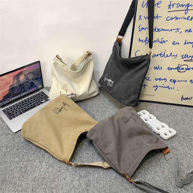 2022 Casual Ulzzang Sling Bag For Women Large Capacity Canvas Bag Men College Student Tote Bag