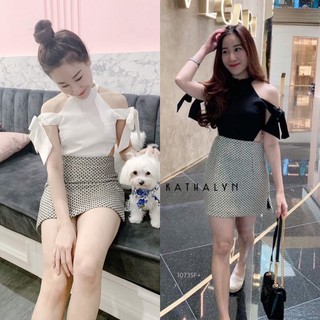 👗Pfashion [ส่งไว!!🚛] P10735 เดรสผูกโบว์ไหล่กระโปรงชิโนริ Chinori Shoulder Bow Tie Dress