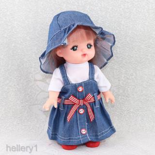 3pcs Doll Denim Suspender Skirt Tops With Hat For 25cm Mellchan Doll Outfit