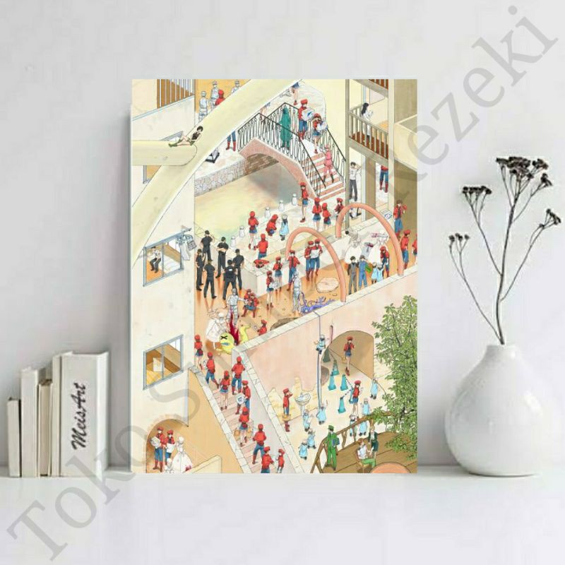 City Town Hataraku Saibou Cells at Work Canvas Art A4