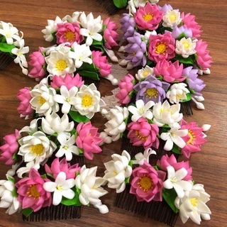 หวีดอกบัว หวีดอกไม้ดินปั้น มีให้เลือกหลายสี งานปั้นมือHandmade