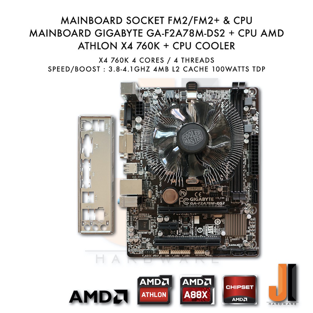 Mainboard Gigabyte GA-F2A78M-DS2 (FM2/FM2+) + AMD Athlon X4 760K +CPU Cooler  (มือสอง)