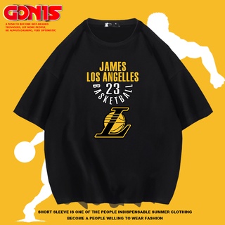 เสื้อยืดแขนสั้น ผ้าฝ้ายแท้ พิมพ์ลาย Lakers James No. แฟชั่นฤดูร้อน สําหรับผู้ชาย 230 กรัม เสื้อกีฬาบาสเก็ตบอล ทรงหลวม พิ