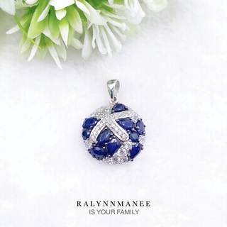 O6428 จี้พลอยไพลินแท้ ( Blue sapphire ) ตัวเรือนเงินแท้ 925 ชุบทองคำขาว