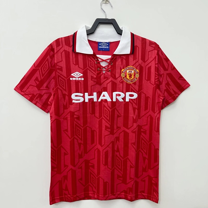 เสื้อกีฬาแขนสั้น ลายทีมฟุตบอล Manchester United 92 94 คุณภาพสูง ไซซ์ S-XXL