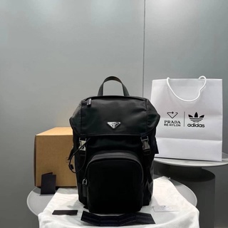 ADIDAS FOR PRADA RE-NYLON BACKPACK IN BLACK กระเป๋าเป้สะพายหลังแบรนด์ปราด้า อดิดาส ผ้าไนล่อน สีดำ คาดแถบ 3 stripes