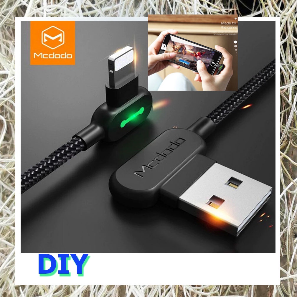 Mcdodo Ip. usb charger 90 degree สายชาร์จ usb 90องศา สำหรับคอเกมส์ มีไฟLED สีดำ
