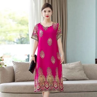 เดรสผหญง สไตลอนเดย เดรสยาวผาฝาย ใสสบาย มไซส M-4XL เดรสพมพลาย สสนสดใส พรอมสงใน ไทย