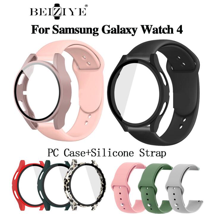 beiziye samsung galaxy watch 4 สมาร์ทวอช เคสกระจก+สายนาฬิกาข้อมือซิลิโคนสําหรับ samsung galaxy watch 4