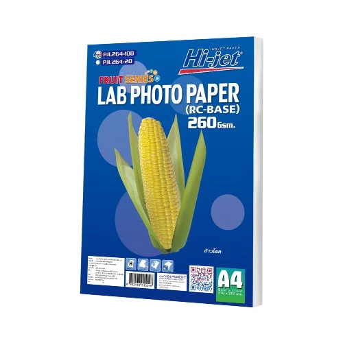 Hi-jet กระดาษโฟโต้ ผิวกึ่งมันกึ่งด้าน (มีลายน้ำที่ด้านหลัง)Inkjet Fruit Series Lab (Backside-coated) 260 แกรม A4 100แผ่น