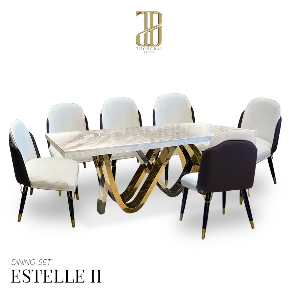 ESTELLE II luxurious Italian dining set ชุดโต๊ะอาหาร ท็อปหินอ่อน 6ที่นั่ง รุ่น เอสเทล 2