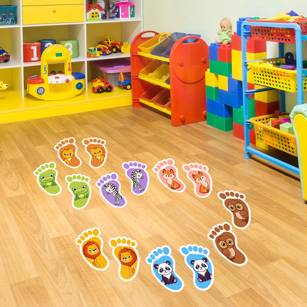 Footprints สติ๊กเกอร์ติดผนัง, Boys Dino Feet Tracks Paw Prints Nursery ตกแต่งห้องนอนเด็ก Playroom Art, สีน้ําสัตว์เด็กวัยหัดเดินเด็กตกแต่งห้องของขวัญ