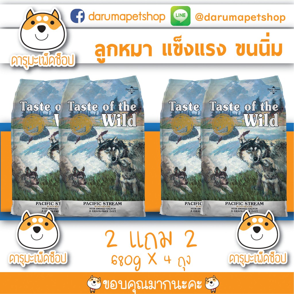 อาหารลูกสุนัข Puppy Taste Of The Wild สำหรับลูกสุนัข รสแซลมอล 680กรัม 2แถม2