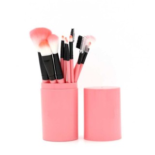 ชุดแปรงแต่งหน้า brush set พร้อมกระบอกแปรง set 12 ชิ้น (pink)