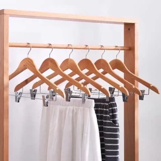 Double.thai ไม้แขวนเสื้อไม้ทึบพร้อมคลิปเหล็ก 45cm（12 ชิ้น / 6 ชิ้น）Y-08